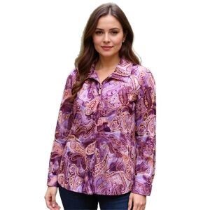 Vintage St. John Sport By Marie Gray Purple Paisley Zip Up Jacket Size L Pockets